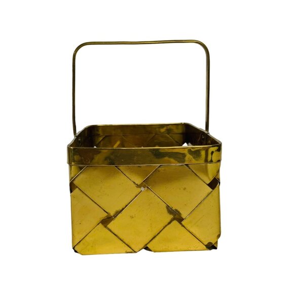 Brass Basket Woven Handle Boho Style Trinket Dish Rectangle Catchall Eclectic - Picture 4 of 14